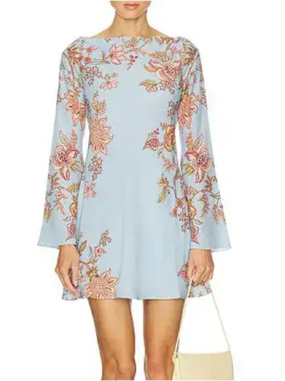 Hemant & Nandita Floral Print Mini Dress Long Sleeve Blue Sz S